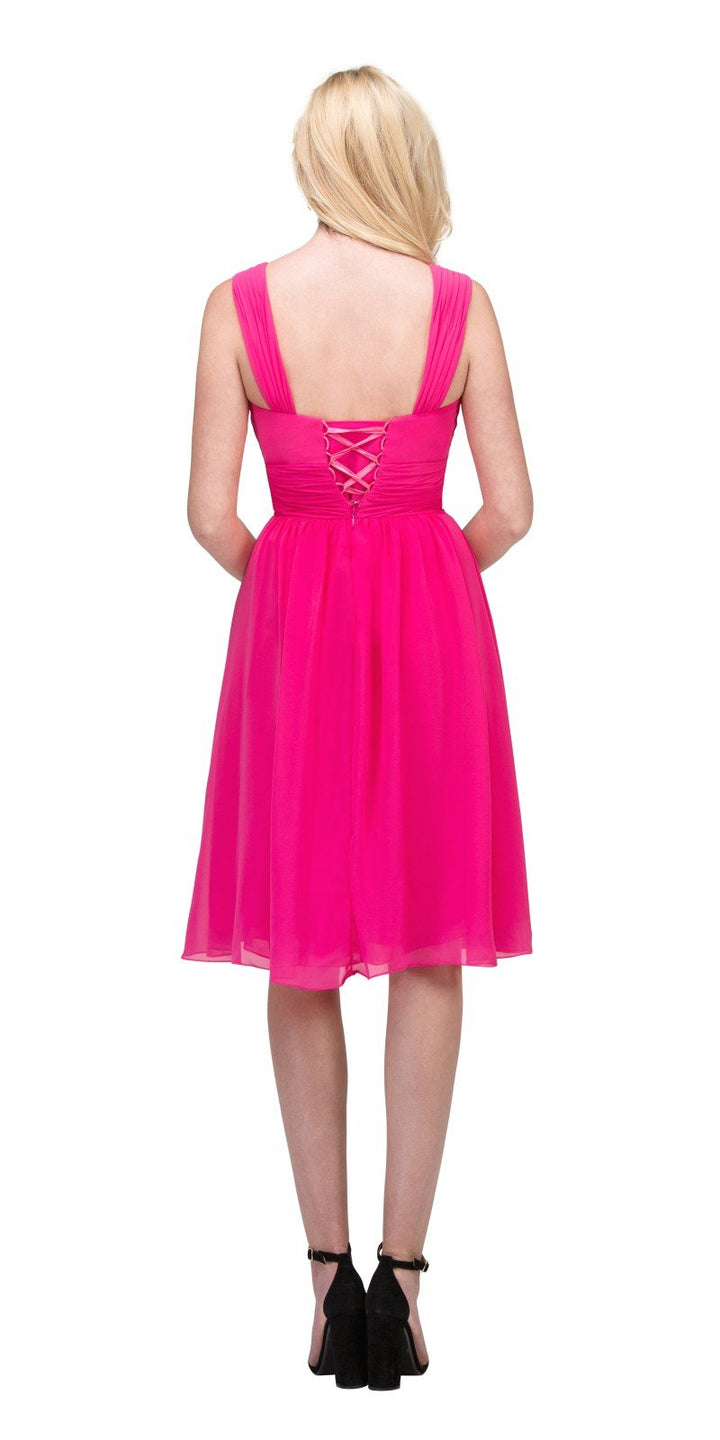 CLEARANCE - Lilac Short Wedding-Guest Dress Ruched-Bodice (Size Medium)