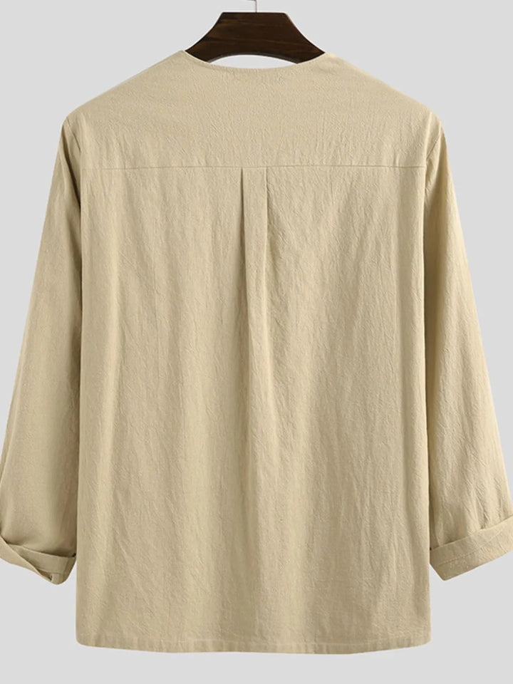 Men's Full Size Casual Lace-Up Long Sleeve Blouse Plus Size