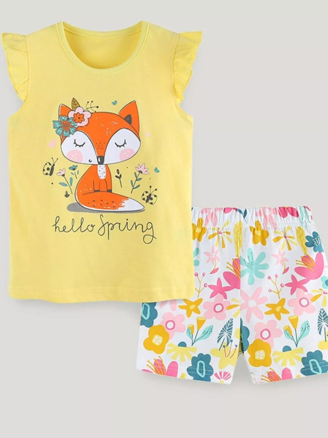 Children's Fox Tank and Floral Shorts Set