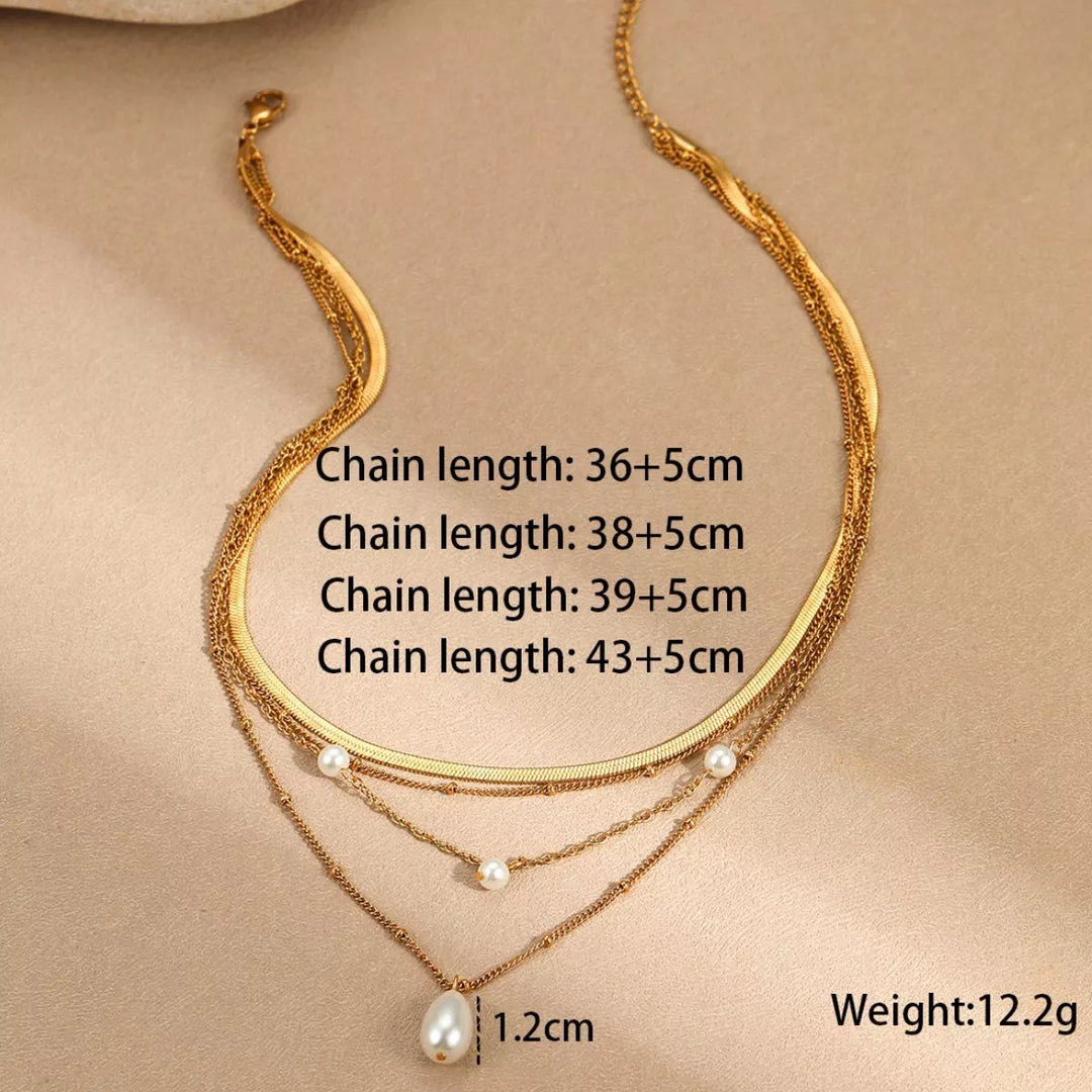 18K Gold-Plated Four-Layered Pearl Necklace