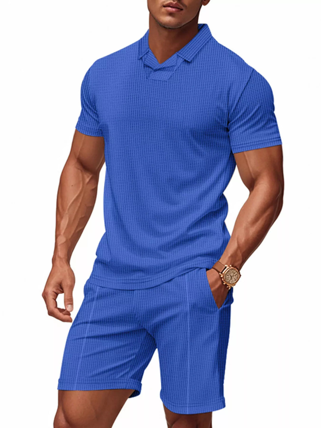 Men's Full Size Casual Short Sleeve Polo and Shorts Set Plus Size