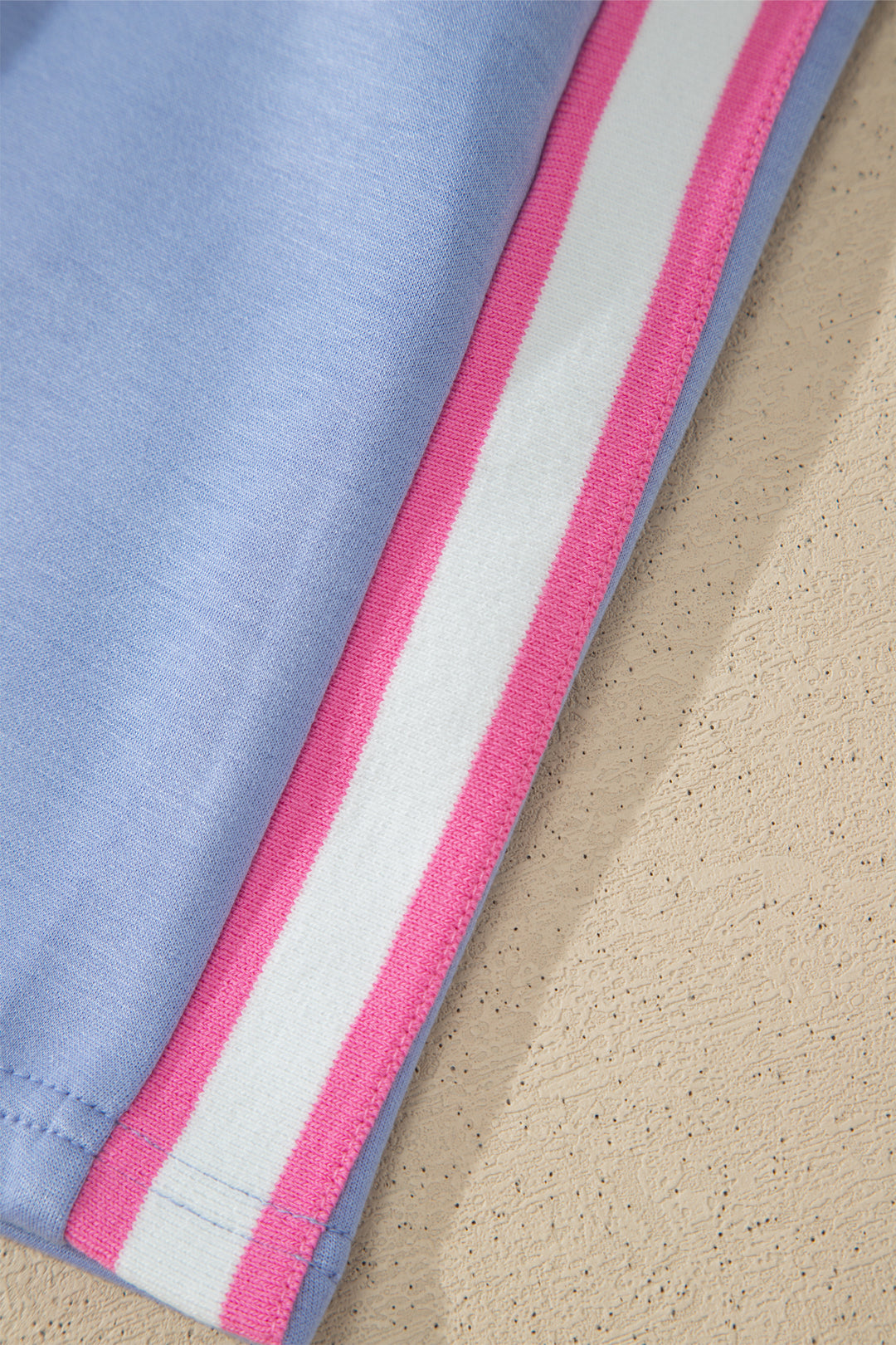 Sky Blue Preppy Striped Trim V Neck Polo Tee Drawstring Skirt Set