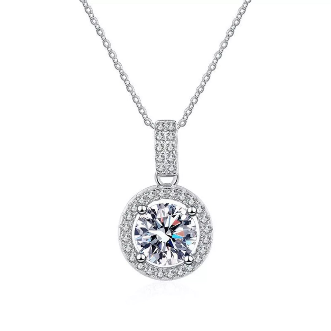 1 Carat Moissanite 925 Sterling Silver Pendant Necklace