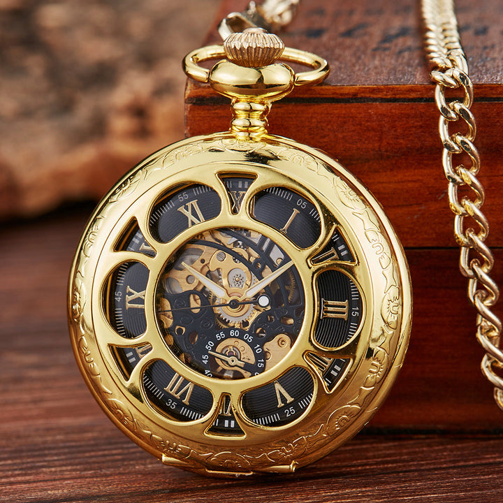 Gun-black Petal Blue-dial Mechanical Pocket Watch