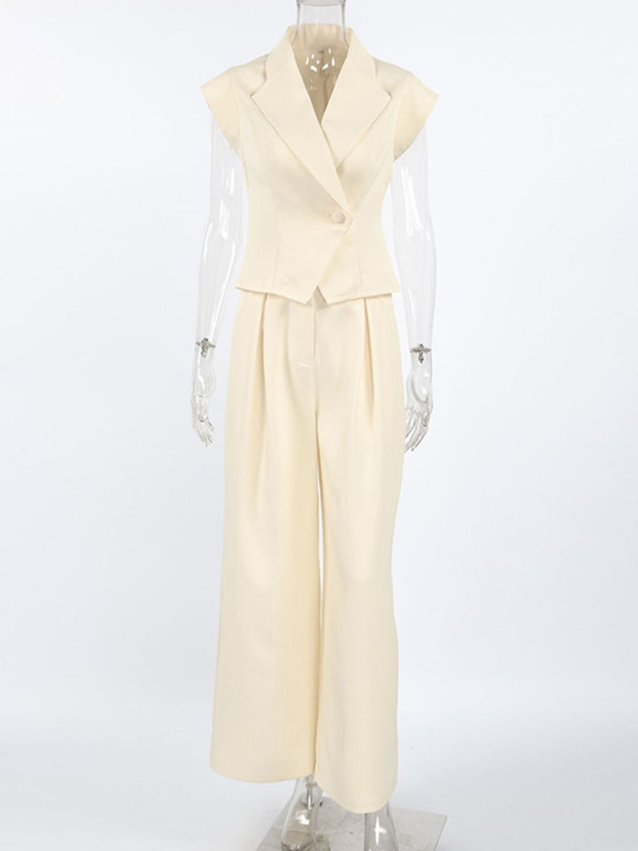 One Button Blazer & Wide Leg Pants Set