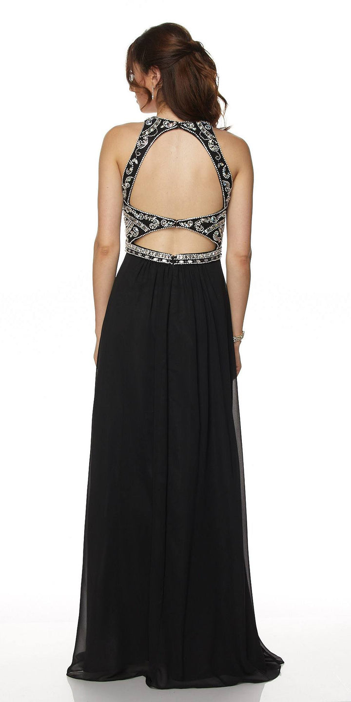 Juliet 609 A Line Chiffon Floor Length Gown Cut Out Back