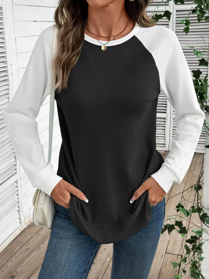 Waffle Knit Raglan Sleeve T-Shirt