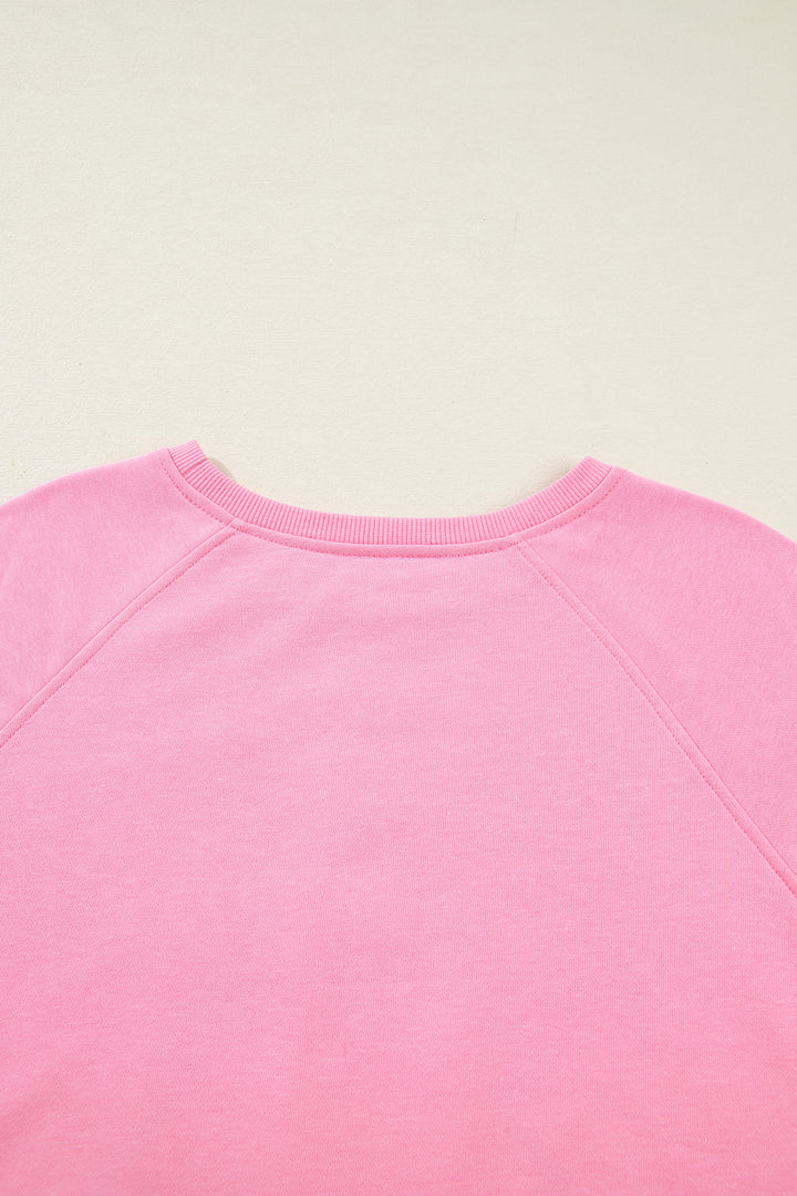 Sachet Pink Plaid Contrasted Double Christmas Tree Patched Raglan Sleeve Pullover 2pcs Short Set