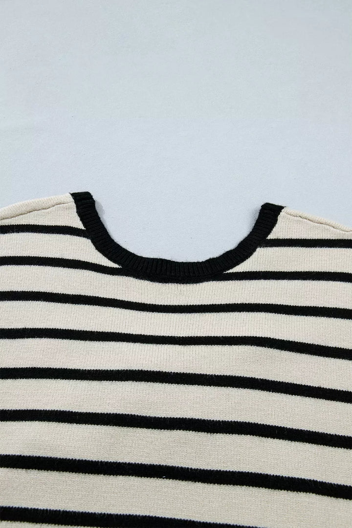 Stripe Bow Applique Short Sleeve Sweater