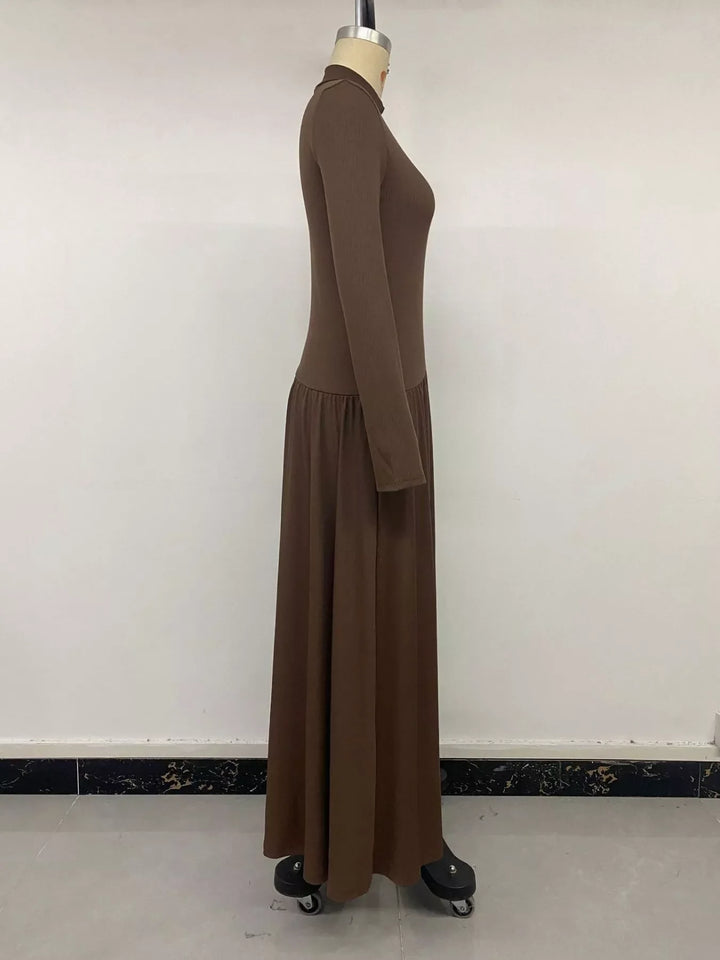 Mock Neck Long Sleeve Midi Dress