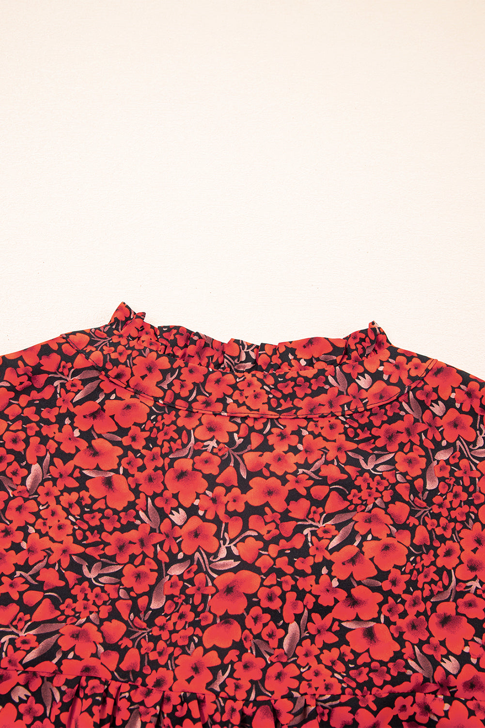 Fiery Red Rose Floral Print Ruffle Sleeve Plus Size Shift Top