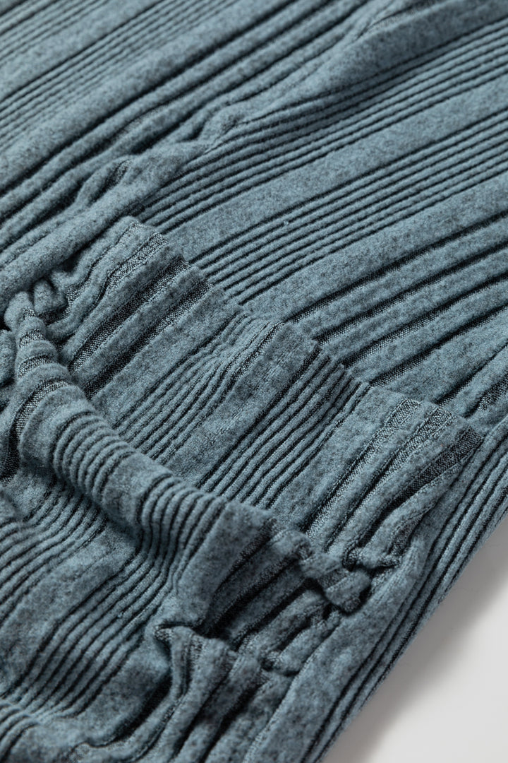 Stone Blue Ribbed Open Front Knitted Top with Pockets