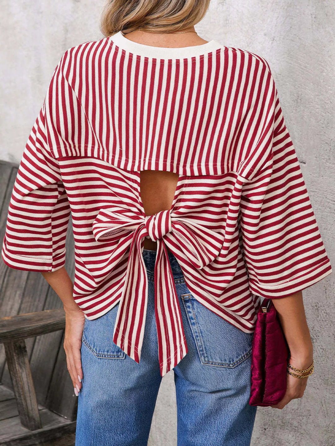 Striped Back Bow Tie T-Shirt