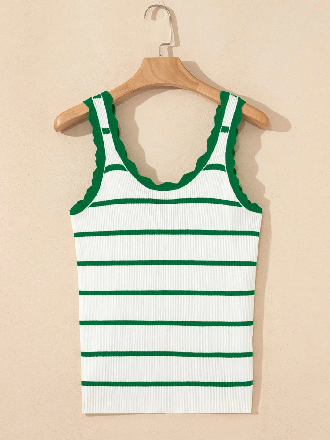 Stripe Scalloped Edge Crew Neck Knit Tank Top