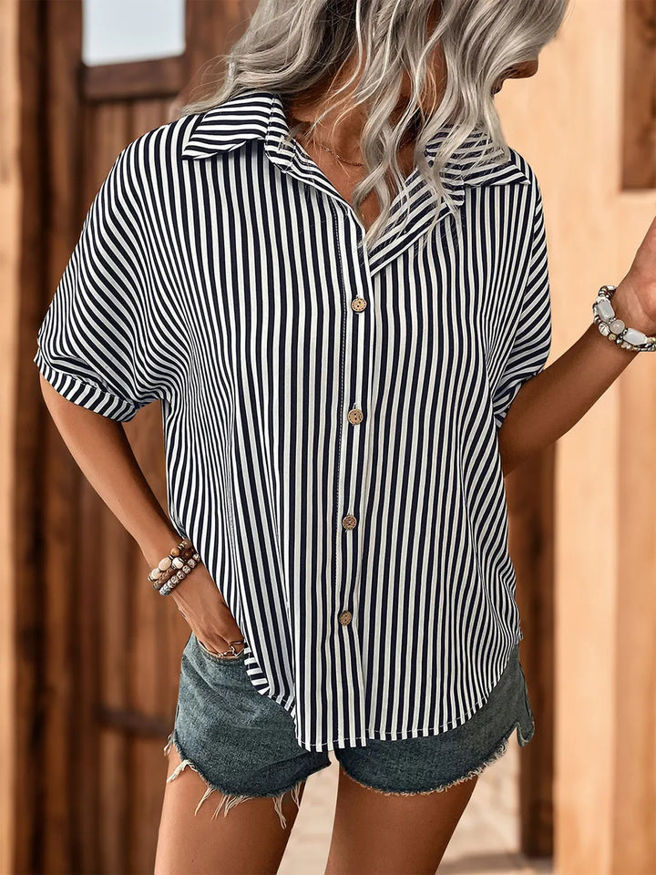 Perfee Striped Collared Neck Half Sleeve Shirt