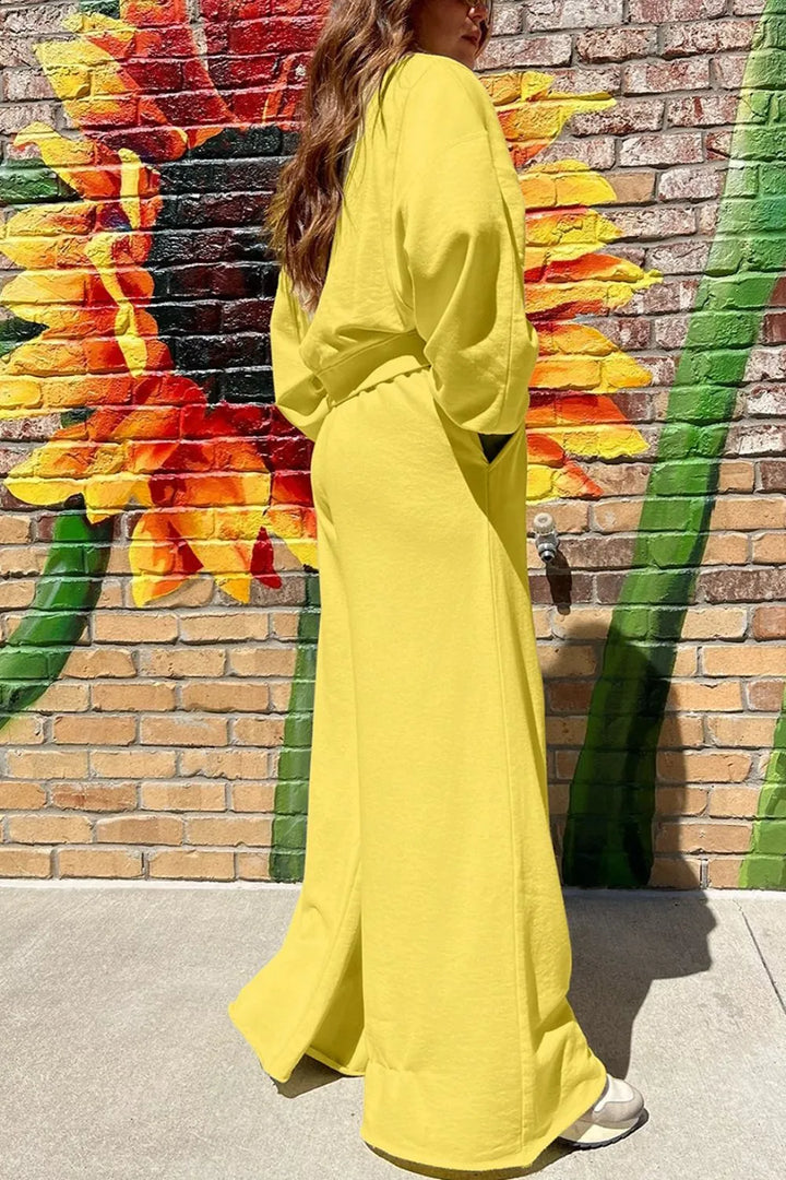 Round Neck Long Sleeve Sweatshirt and Pants Set