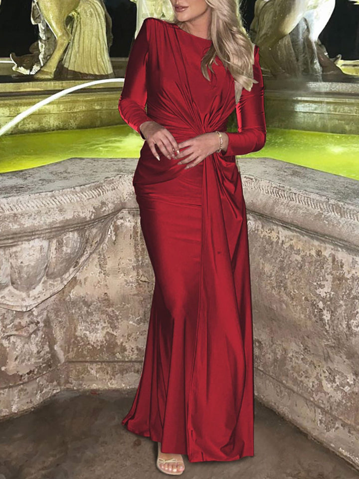Ruched Knot Front Long Sleeve Maxi Dress