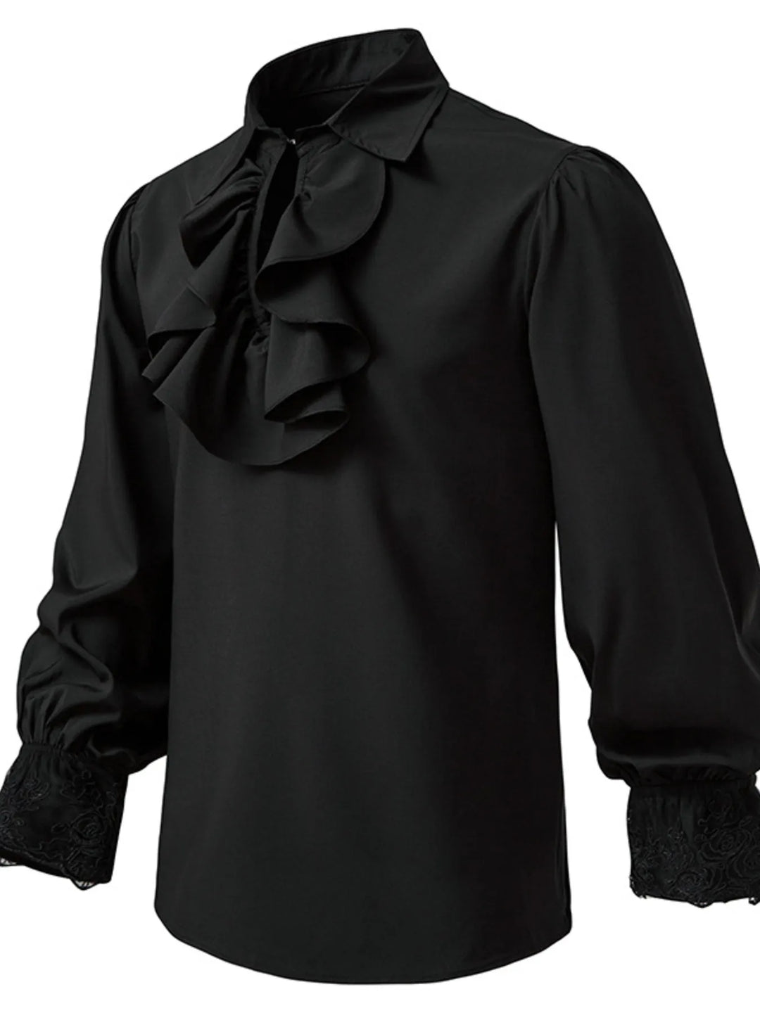 Men's Ruffled Lace Detail Long Sleeve Blouse