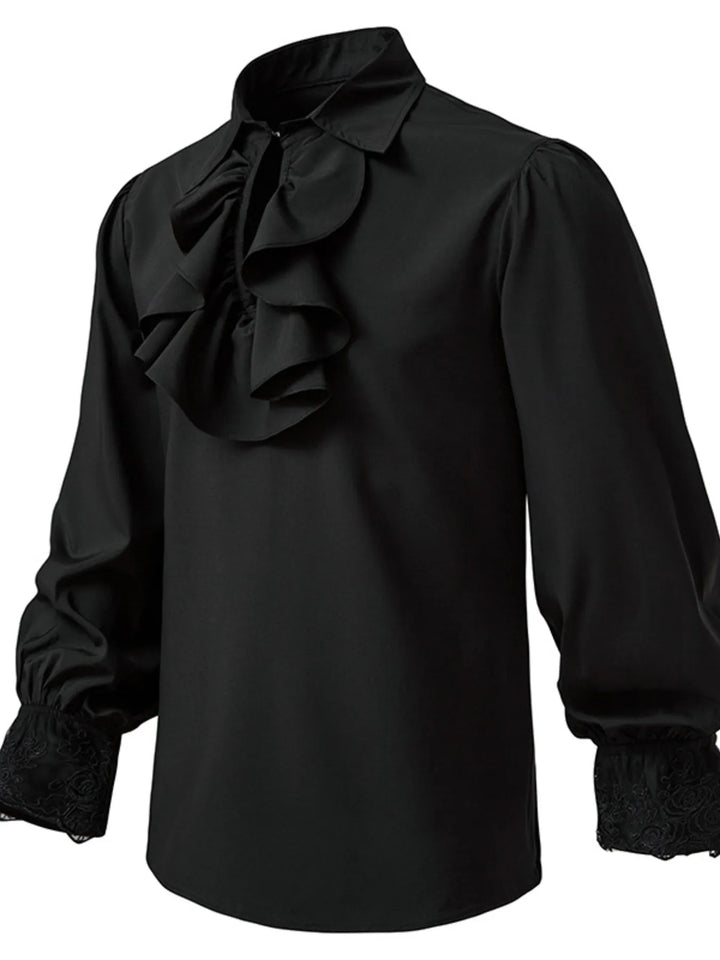 Men's Ruffled Lace Detail Long Sleeve Blouse