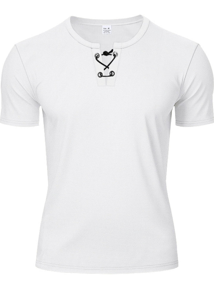 Men's Full Size Lace-Up Neck T-Shirt Plus Size