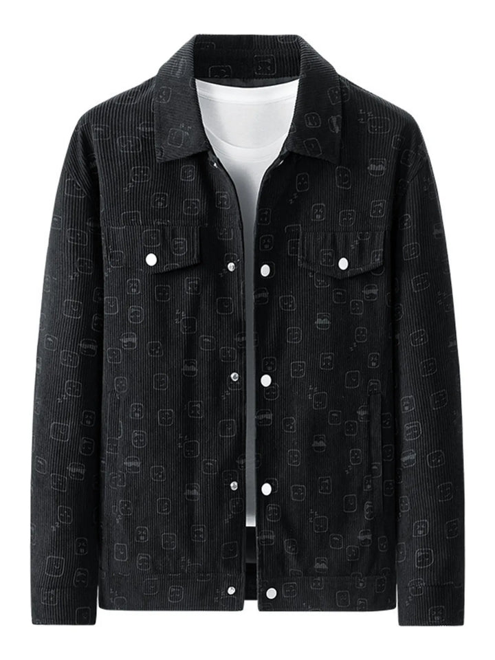 Men's Plus Size Snap Down Corduroy Printed Casual Jacket