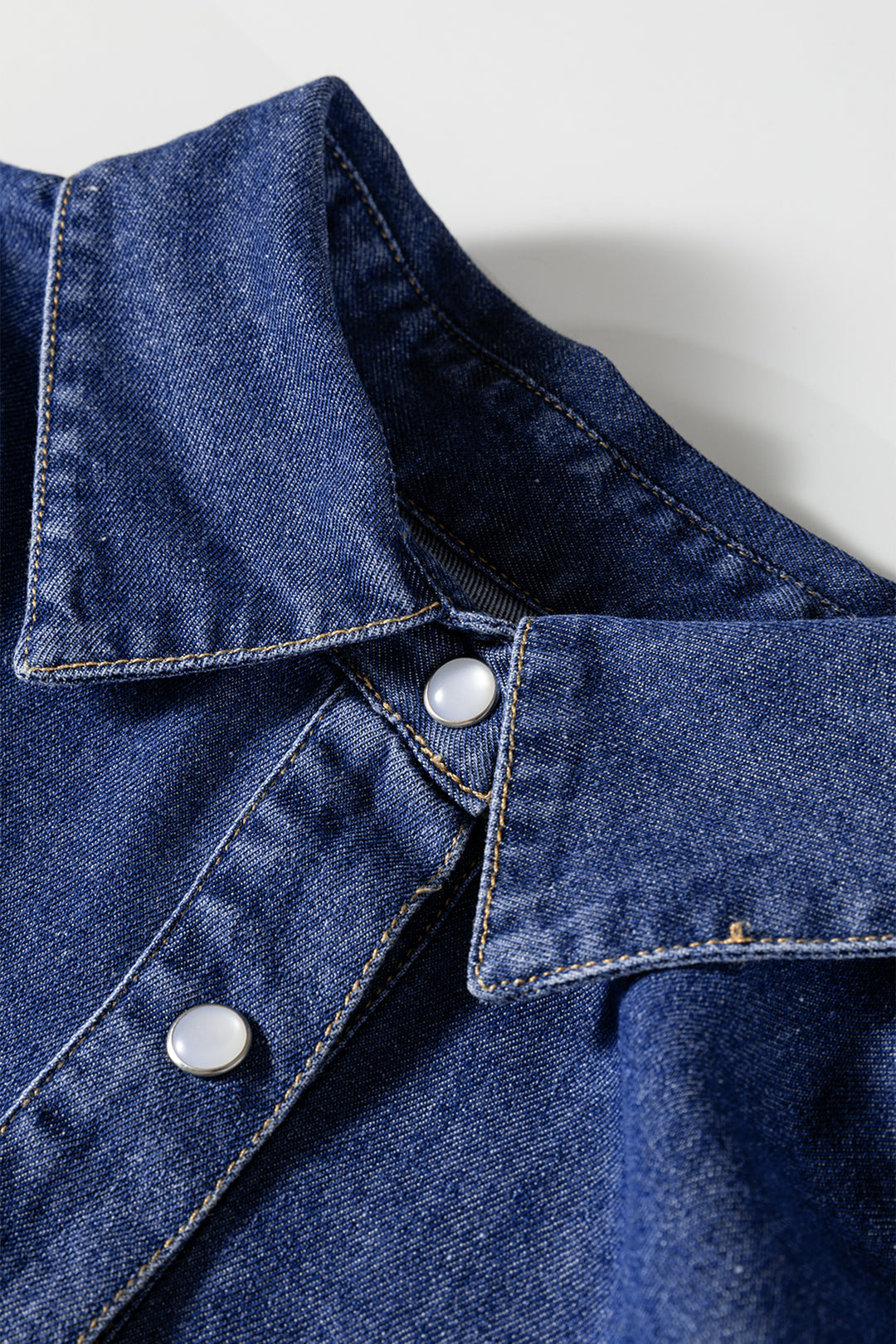 Denim Shirt Collar Long Sleeve Flared Mini Dress