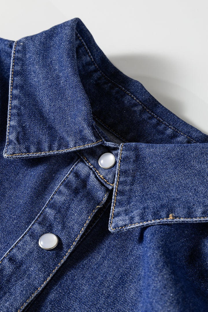 Denim Shirt Collar Long Sleeve Flared Mini Dress
