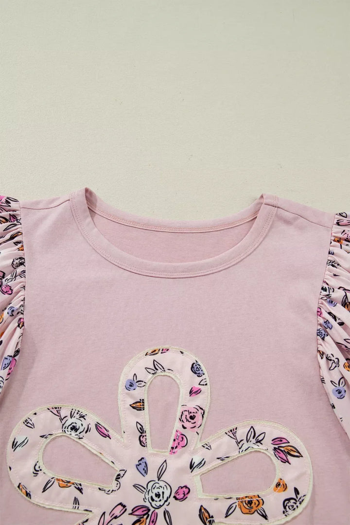 Floral Patchwork Bell Sleeve Blouse
