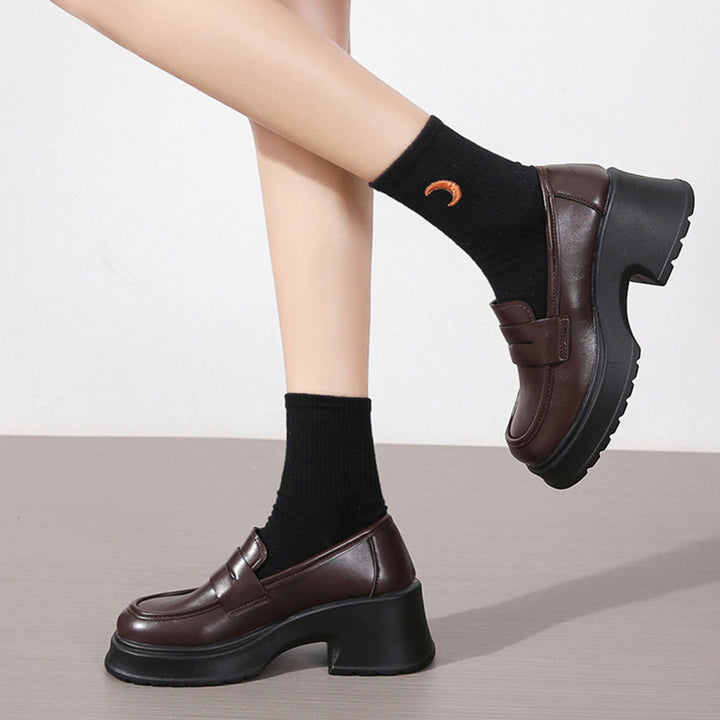 Round Toe Block Heels Loafers