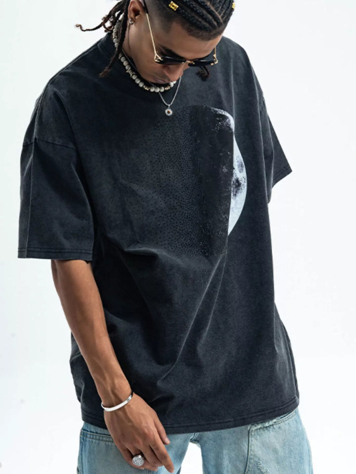 Men's Moon Round Neck Half Sleeve T-Shirt