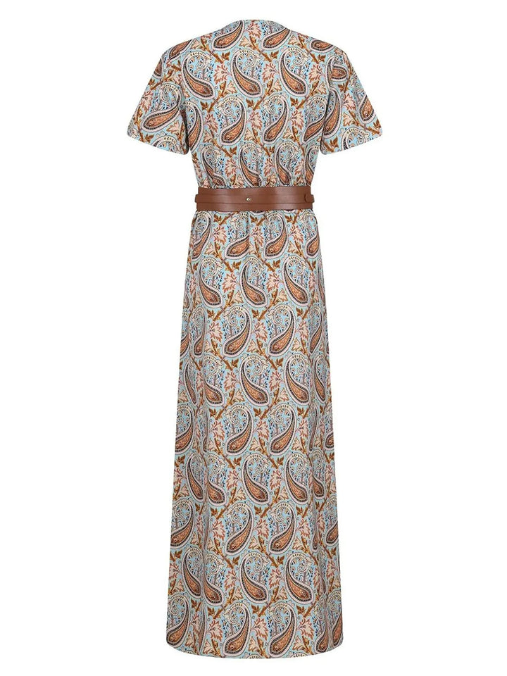 Full Size Printed V-Neck Short Sleeve Maxi Dress Plus Size
