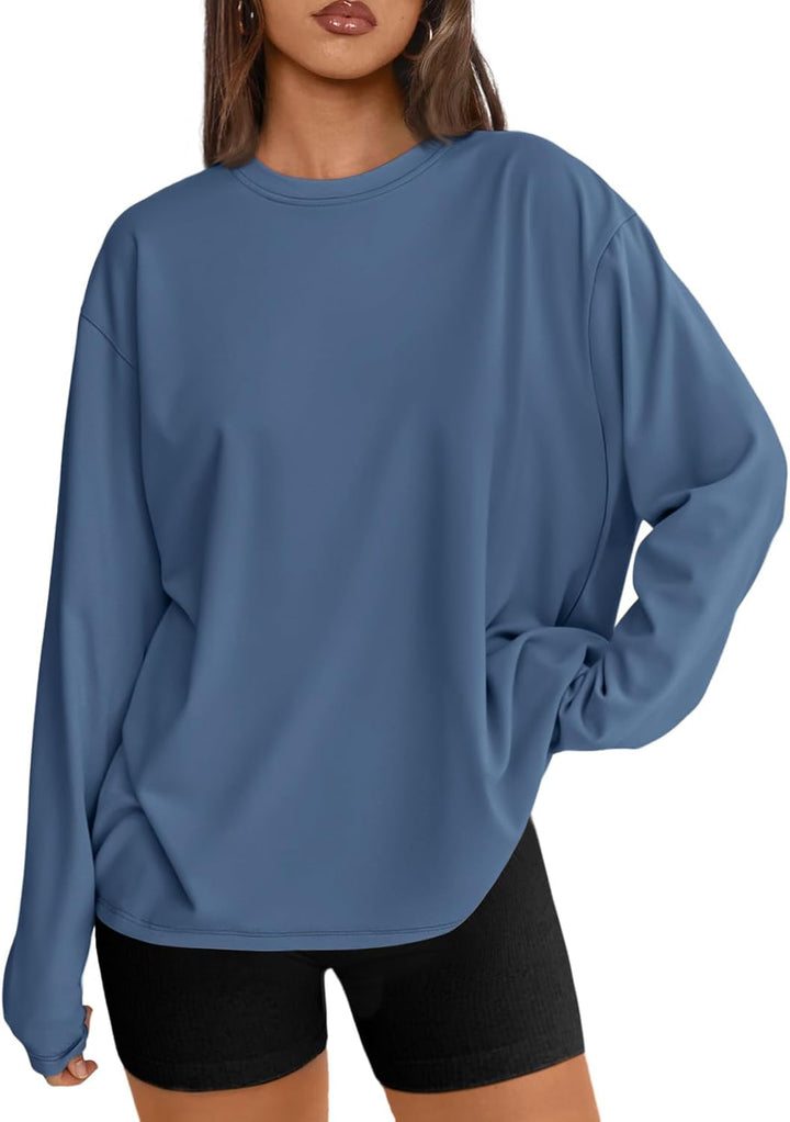 Women's Oversized Long Sleeve T-Shirt Casual Crewneck Basic Tee