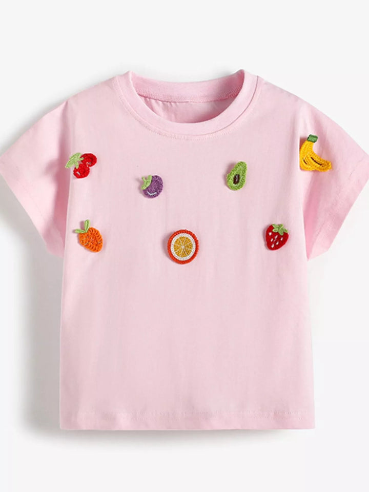 Children's Fruit Applique Round Neck T-Shirt