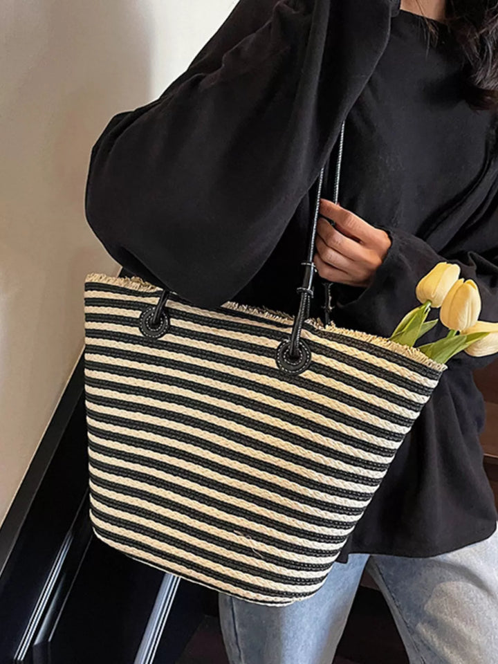 Striped Woven Straw Shoulder Bag