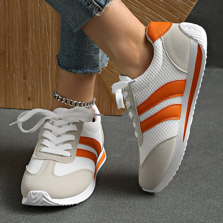 Striped Contrast Mesh Lace Up Sneakers