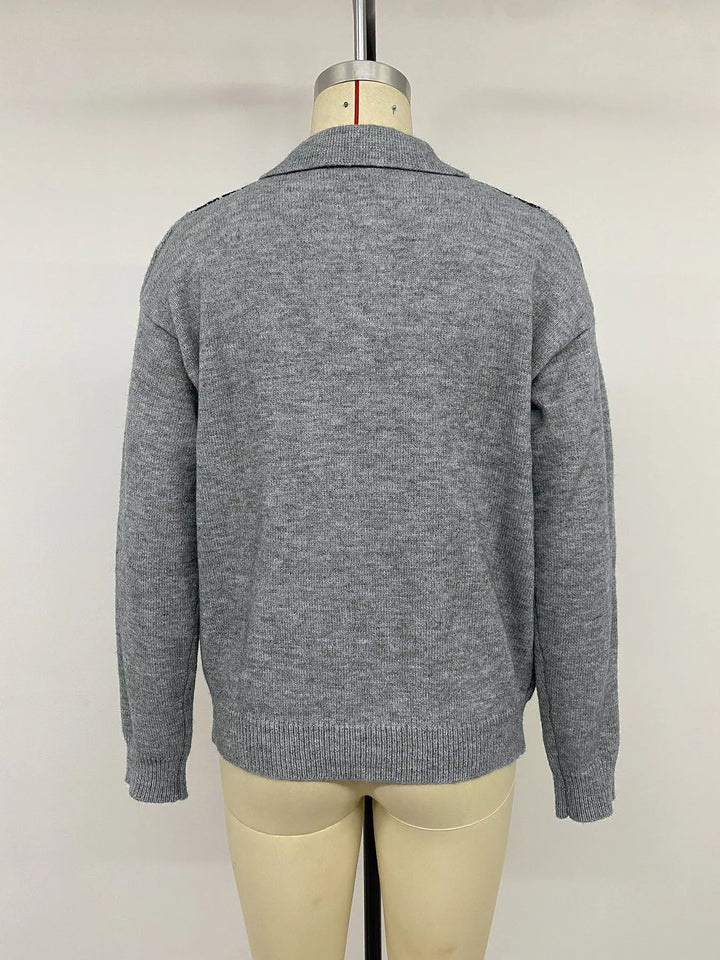 Argyle Patterned Polo Collar Sweater