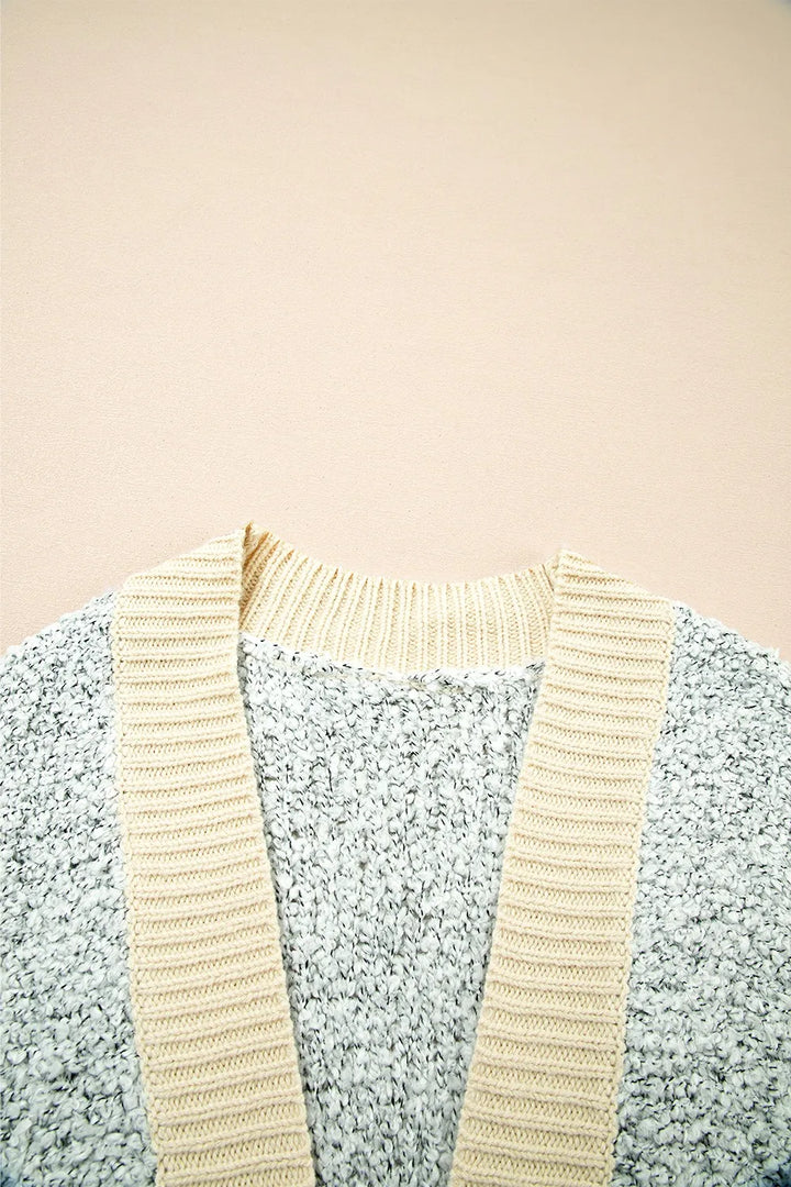 Color Block Side Pockets Open Front Cardigan