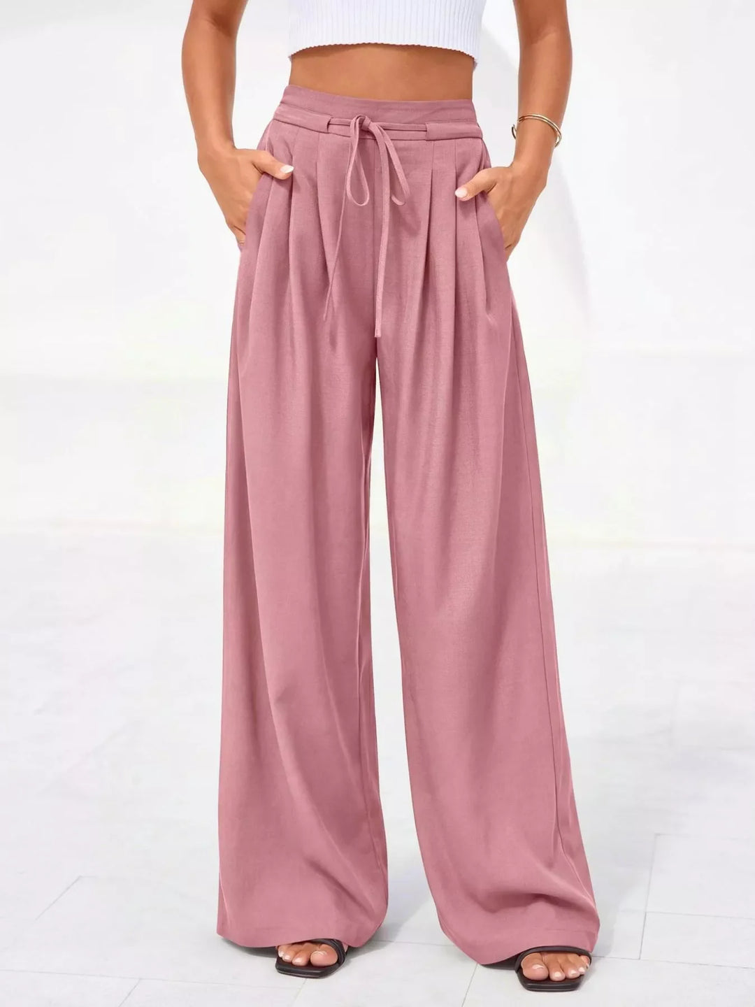 Full Size High-Waisted Wide-Leg Pleated Pants Plus Size