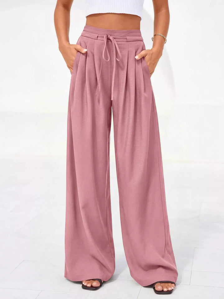 Full Size High-Waisted Wide-Leg Pleated Pants Plus Size