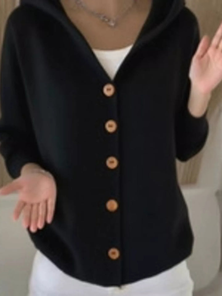 Full Size Hooded Button-Front Soft Knit Cardigan Plus Size