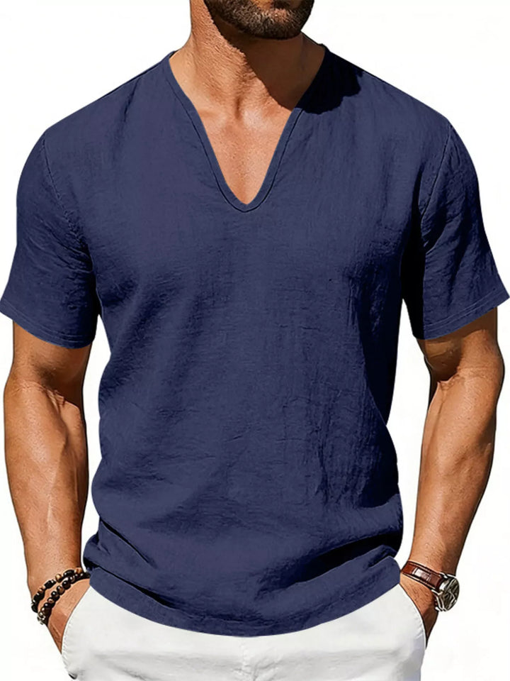 Men's Full Size Casual V-Neck Linen T-Shirt Plus Size