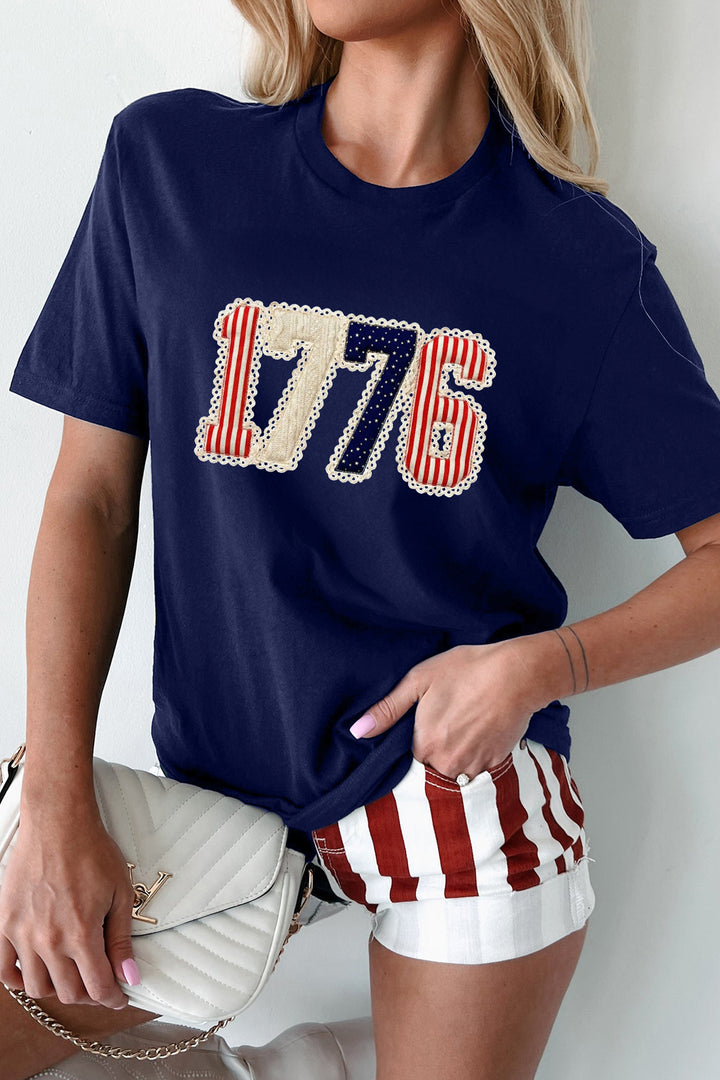 Blue 1776 Faux Patchwork Printed T Shirt