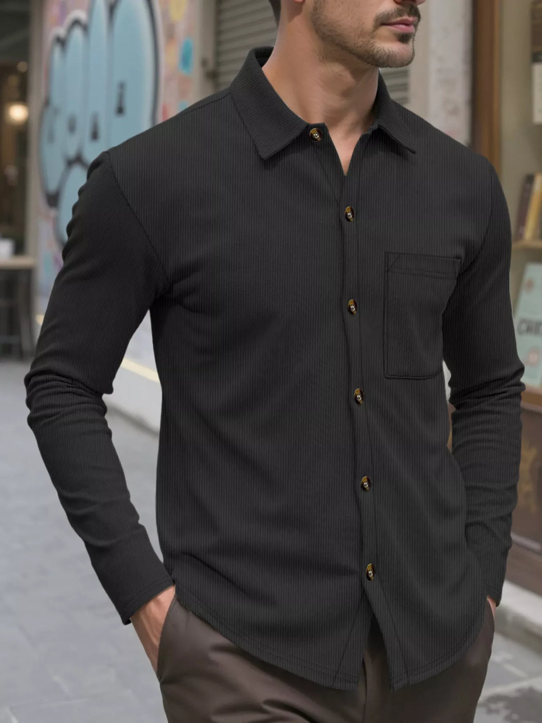 Men's Full Size Casual Button Up Long Sleeve Shirt Plus Size