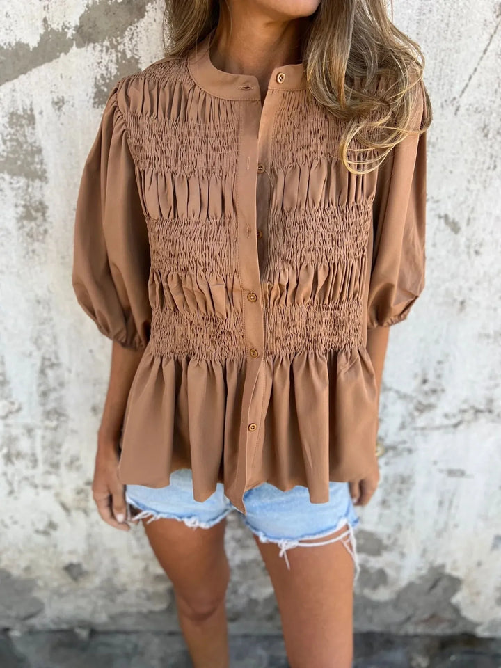 Full Size Smocked Puff Sleeve Blouse Plus Size