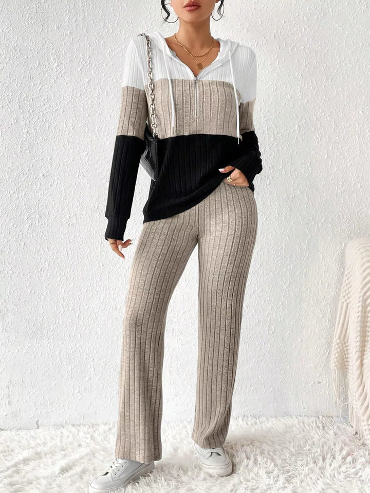 Color Block Half Zip Hooded Top and Pants Set