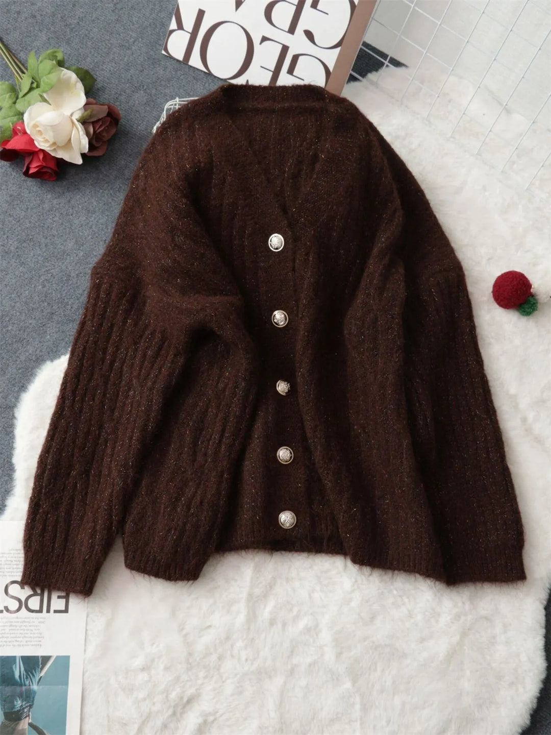 Cable Knit Button-Up Cardigan