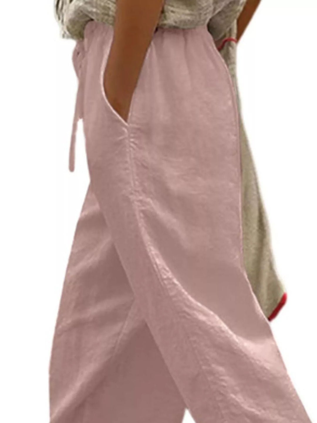 Casual Linen Drawstring Cropped Pants