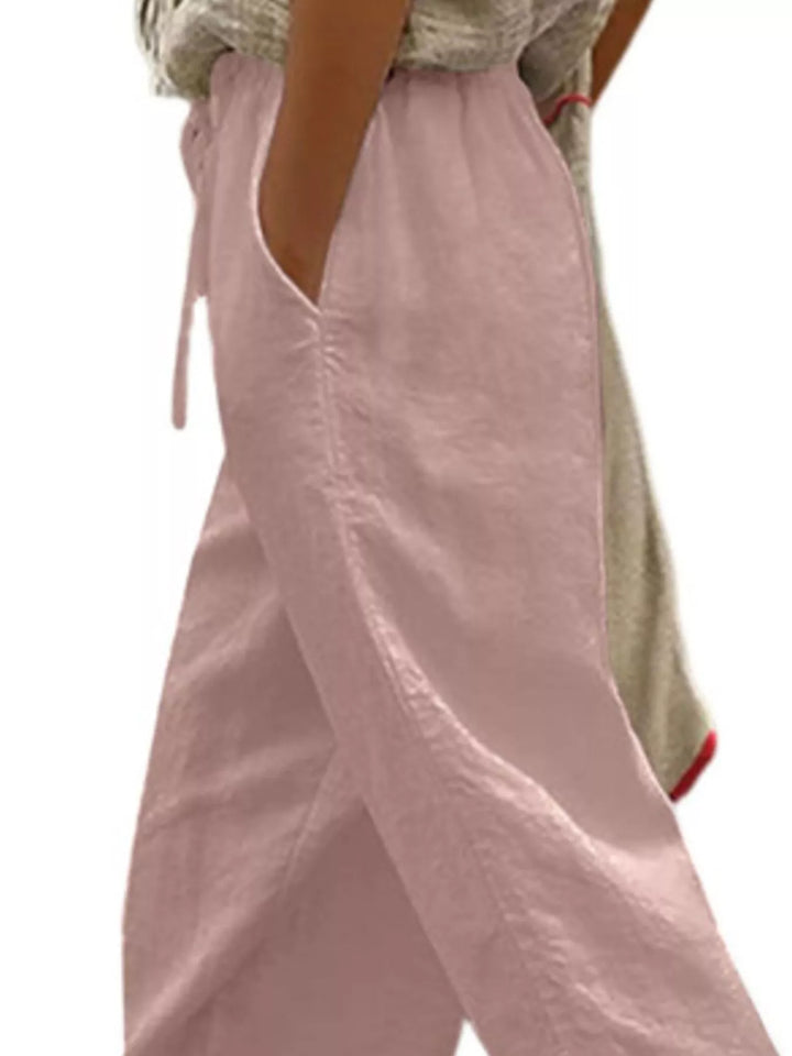 Casual Linen Drawstring Cropped Pants
