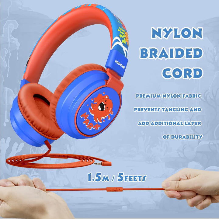 Kids Headphones Volume Limited 85/94dB - Wired Over-Ear Foldable Headset with Microphone Pink