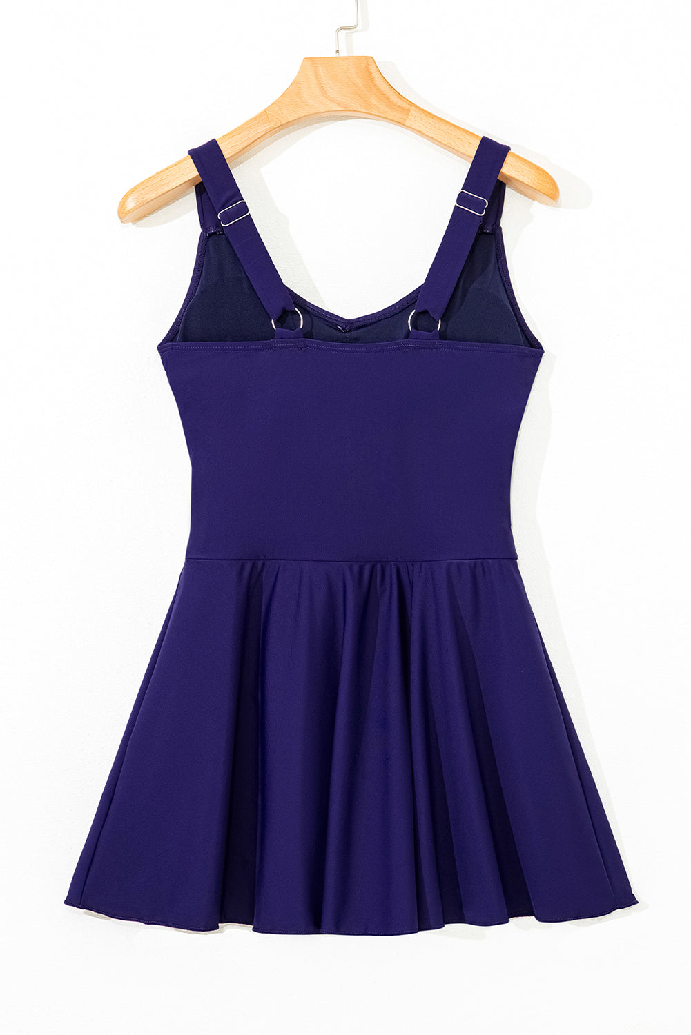 Navy Blue Adjustable Straps Cutout Ruched Knot Slit One Piece Swim Dress